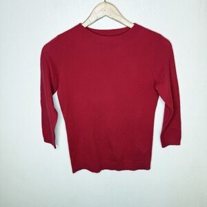 Talbots 100% Cashmere Red 3/4 Sleeve Sweater Womens Size P Luxury Preppy Classic